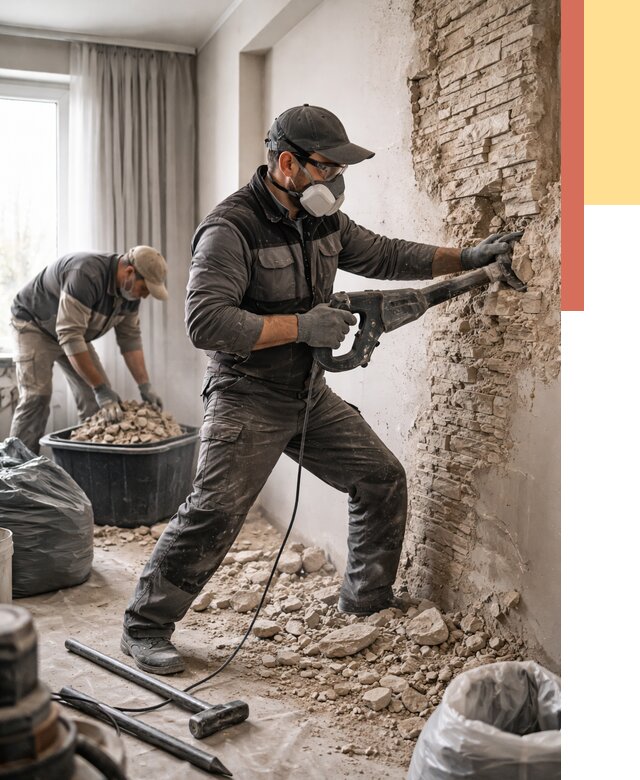 Демонтаж декоративного камня в Тольятти от 1500 руб/м² — быстро и недорого | ОТДЕЛОЧНИК-Тля