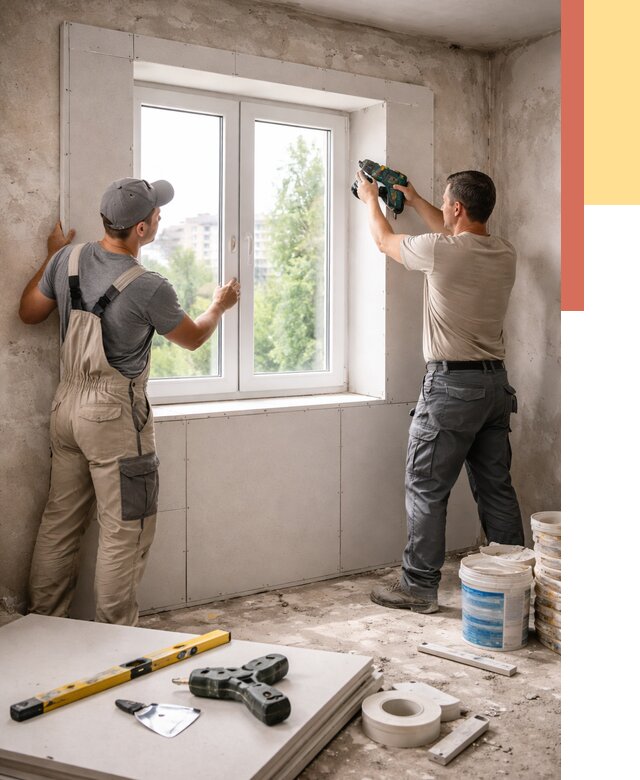 Монтаж откосов из гипсокартона в Тольятти от 4654 руб. под ключ | ОТДЕЛОЧНИК-Тля