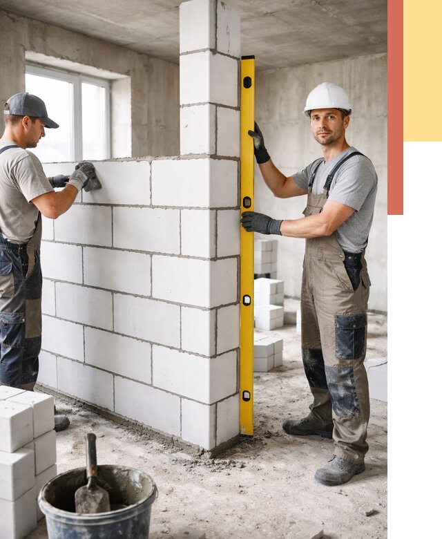 Кладка перегородок из пеноблока в Тольятти от 1862 руб. под ключ | ОТДЕЛОЧНИК-Тля