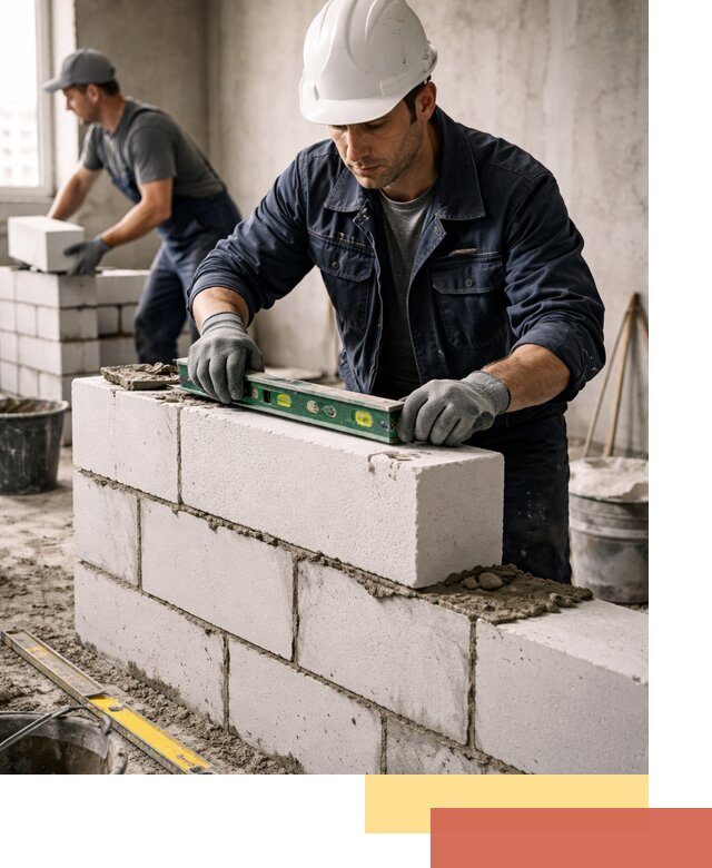 Кладка перегородок из пеноблока под ключ в Тольятти