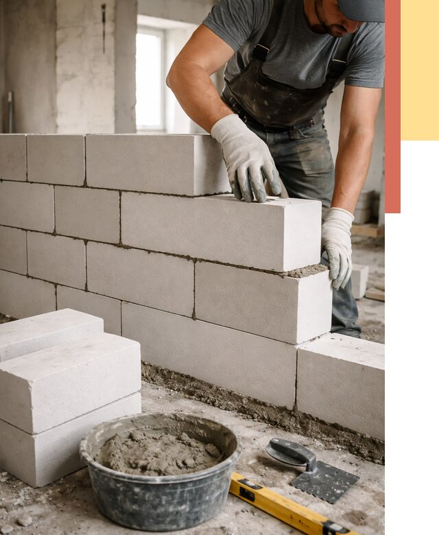 Кладка перегородок из силикатного блока в Тольятти от 4137 руб. под ключ | ОТДЕЛОЧНИК-Тля