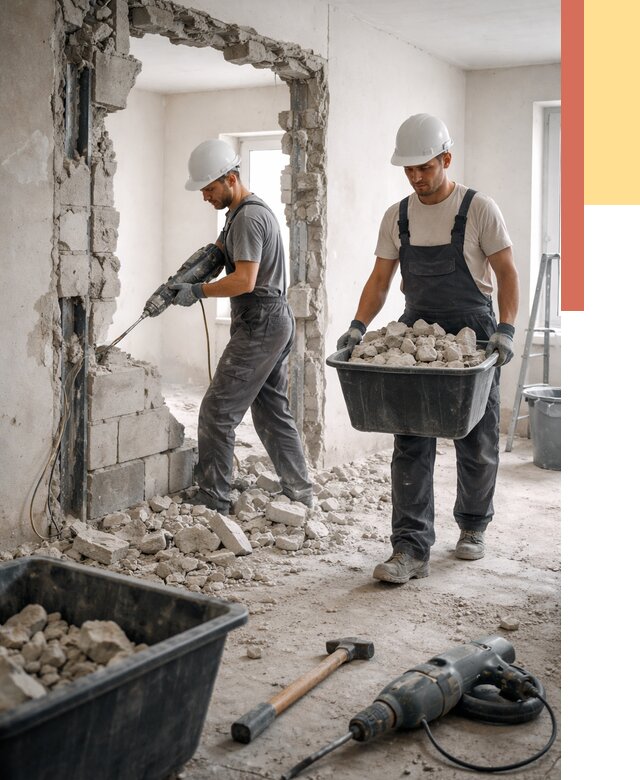 Демонтаж блоковых перегородок в Тольятти от 3878 руб. — быстро и недорого | ОТДЕЛОЧНИК-Тля