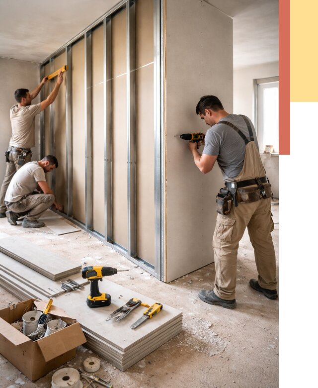 Монтаж однослойной перегородки из гипсокартона в Тольятти от 672 руб. | ОТДЕЛОЧНИК-Тля