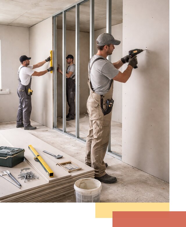 Однослойная перегородка из гипсокартона в Тольятти под ключ, монтаж и отделка