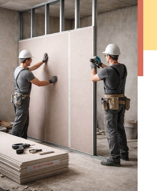 Перегородка из огнестойкого гипсокартона в Тольятти от 1913 руб. под ключ | ОТДЕЛОЧНИК-Тля