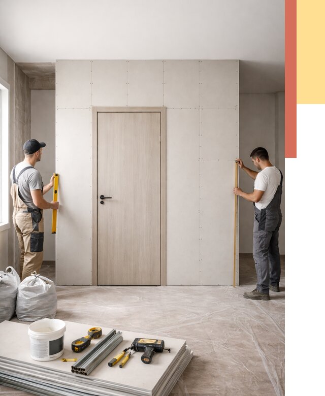 Перегородка из гипсокартона с дверью в Тольятти от 4654 руб. под ключ | ОТДЕЛОЧНИК-Тля