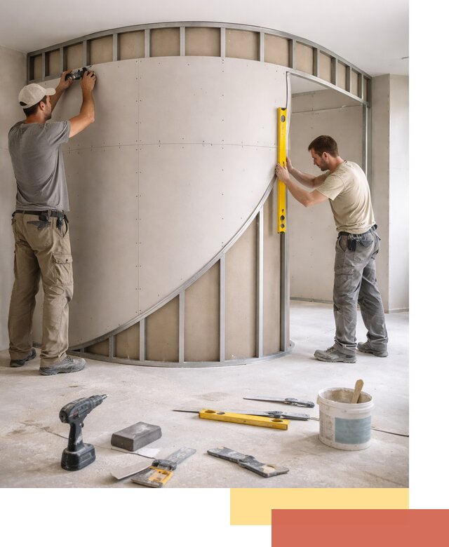 Радиусная перегородка из гипсокартона в Тольятти под ключ