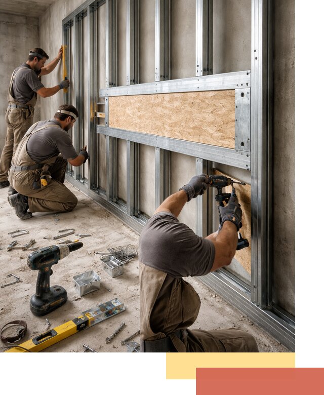 Усиленная перегородка для крепления тяжёлых конструкций в Тольятти