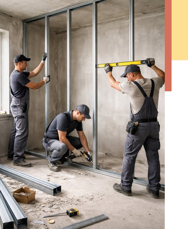 Монтаж каркаса перегородки из профиля в Тольятти от 776 руб. | ОТДЕЛОЧНИК-Тля