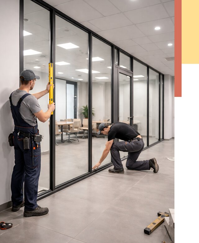 Каркасные стеклянные перегородки в Тольятти под ключ от 9515 руб. | ОТДЕЛОЧНИК-Тля