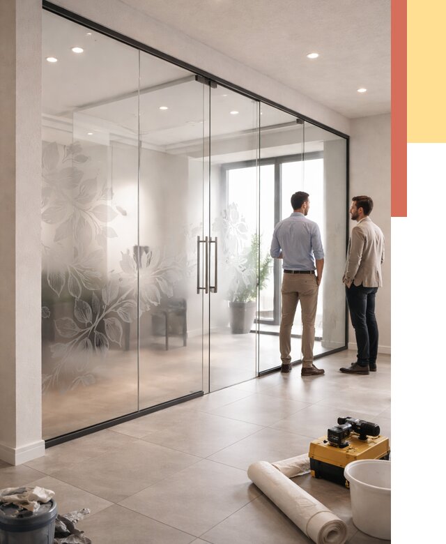 Стеклянные перегородки с рисунком в Тольятти от 12928 руб. монтаж и нанесение | ОТДЕЛОЧНИК-Тля