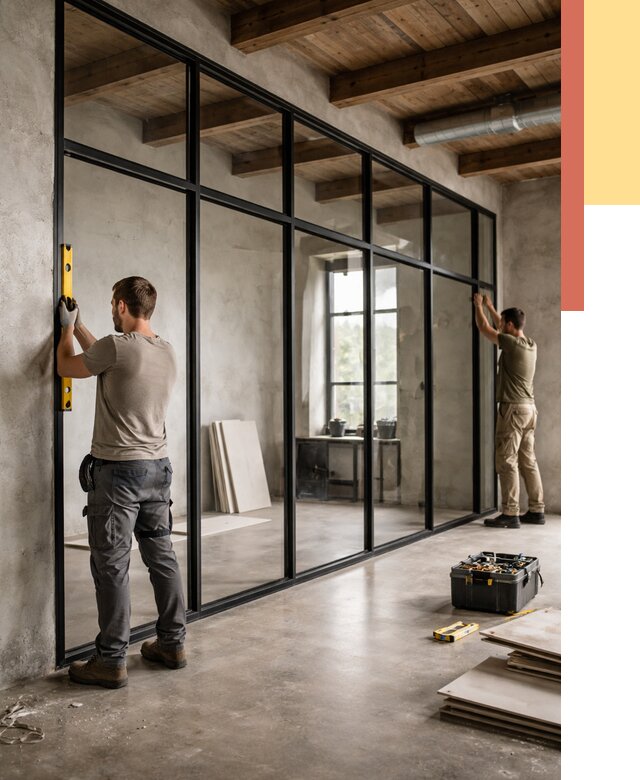 Стеклянные перегородки лофт в Тольятти от 10859 руб. под ключ | ОТДЕЛОЧНИК-Тля