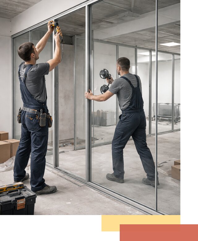 Алюминиевые перегородки со стеклом в Тольятти — изготовление и монтаж