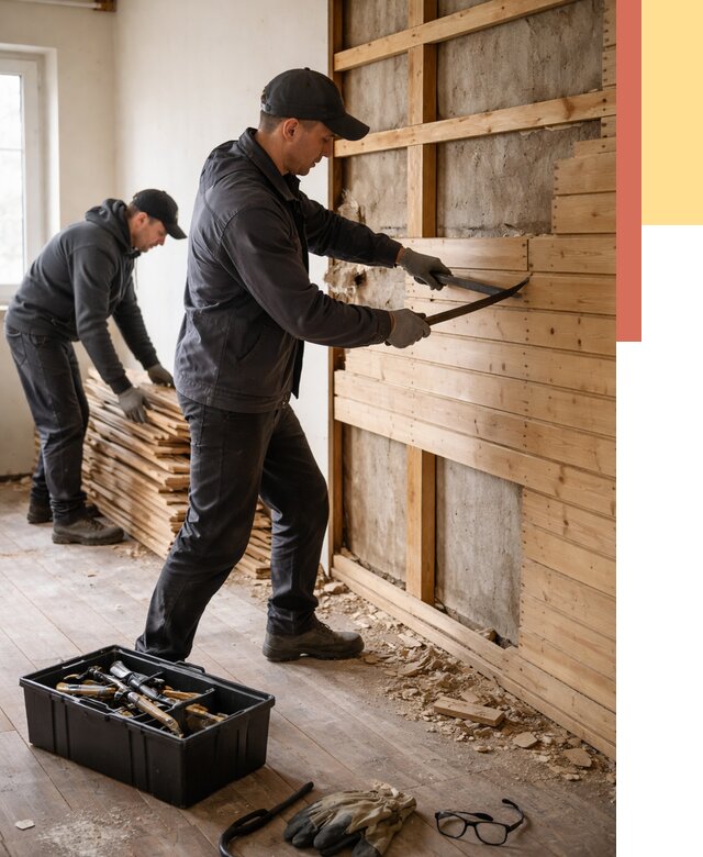 Демонтаж вагонки в Тольятти от 3930 руб/м2 — быстро и недорого | ОТДЕЛОЧНИК-Тля