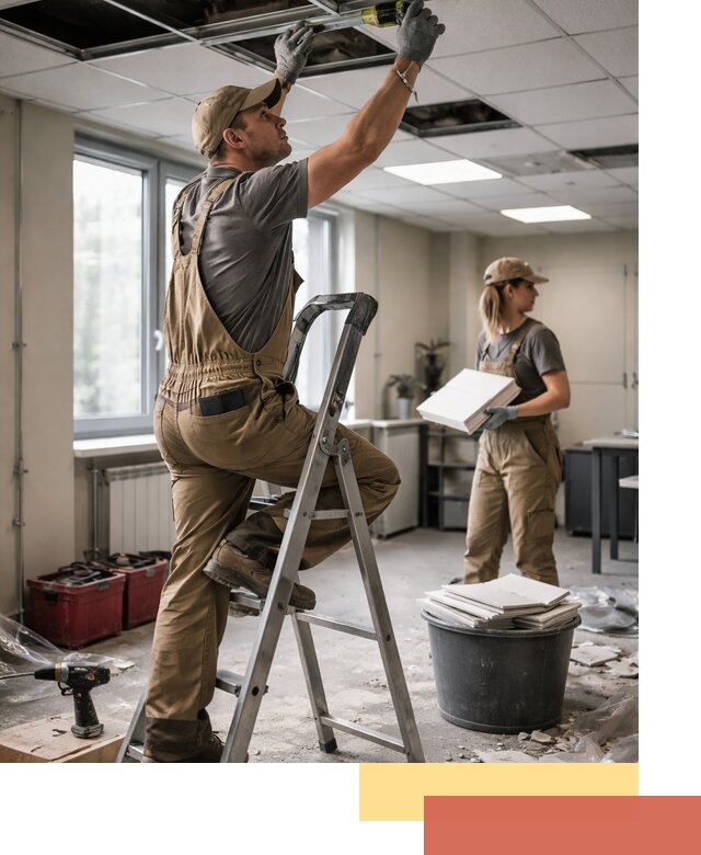 Ремонт потолка Армстронг и замена плит в Тольятти