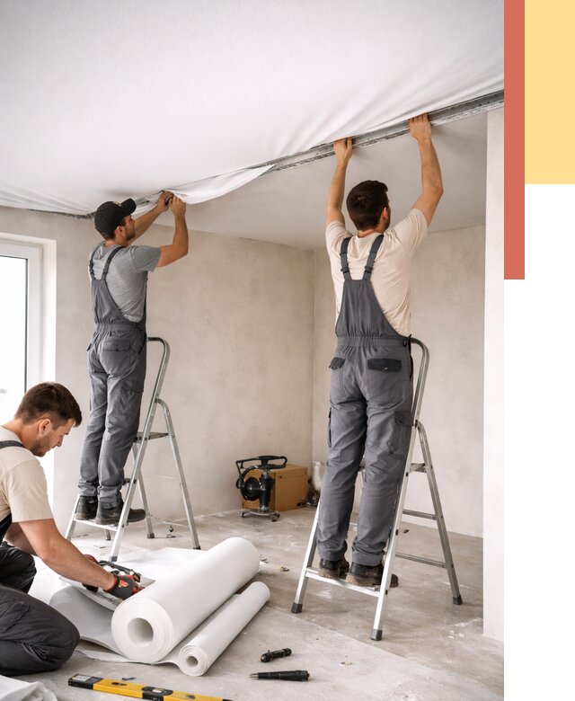 Монтаж тканевого натяжного потолка в Тольятти от 3620 руб. под ключ | ОТДЕЛОЧНИК-Тля