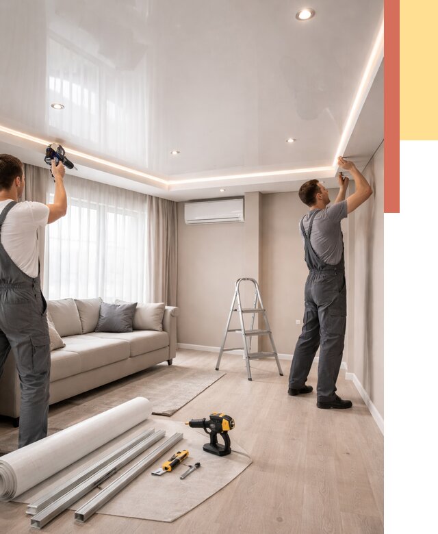 Монтаж глянцевого натяжного потолка в Тольятти от 776 руб. под ключ | ОТДЕЛОЧНИК-Тля