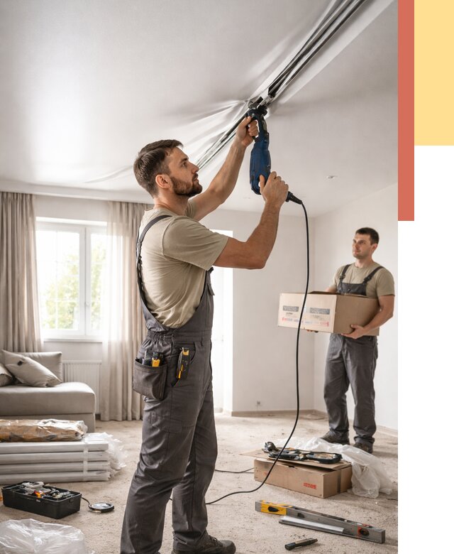 Монтаж сатинового натяжного потолка в Тольятти от 3620 руб. | Быстро, недорого — ОТДЕЛОЧНИК-Тля