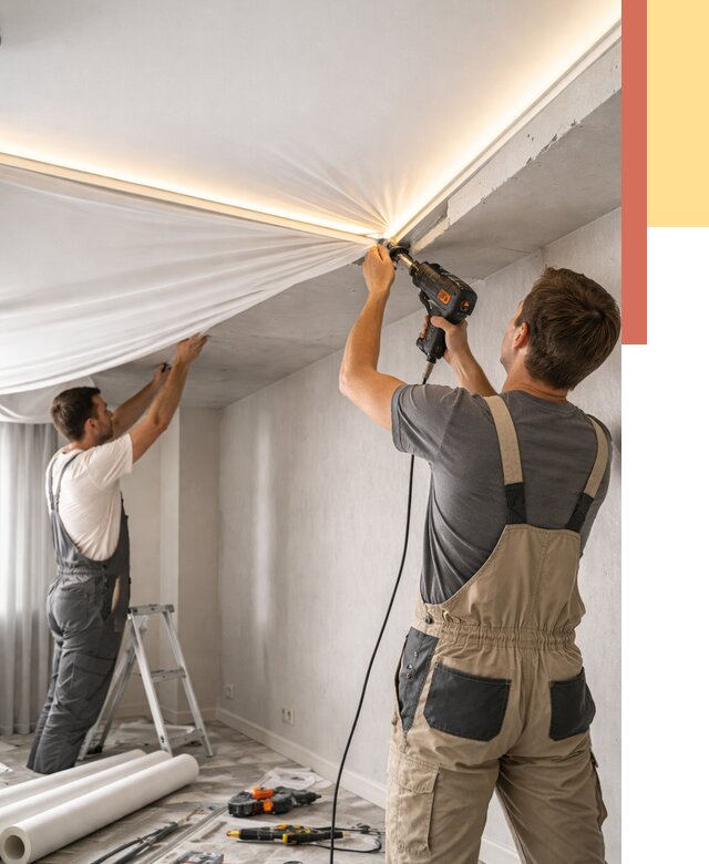 Монтаж натяжного потолка с подсветкой в Тольятти от 982 руб. | ОТДЕЛОЧНИК-Тля