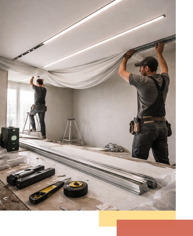 Монтаж натяжных потолков со световыми линиями в Тольятти