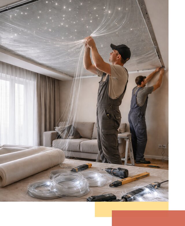 Монтаж натяжного потолка «Звездное небо» в Тольятти