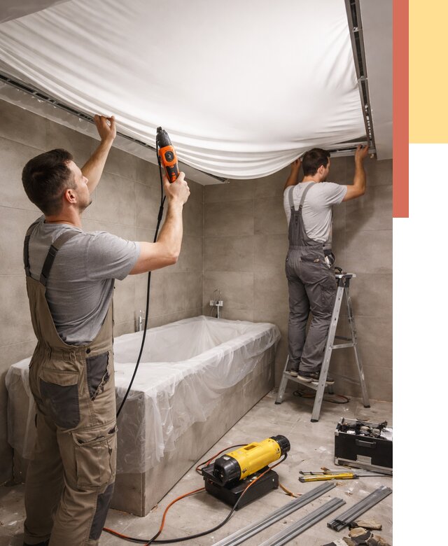 Монтаж натяжного потолка в ванной в Тольятти от 1241 руб. под ключ | ОТДЕЛОЧНИК-Тля