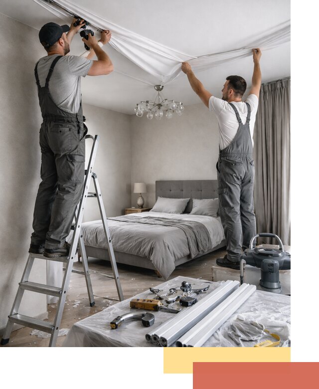 Монтаж натяжного потолка в спальне в Тольятти