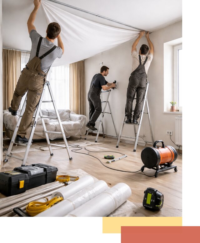 Монтаж натяжного потолка в гостиной в Тольятти