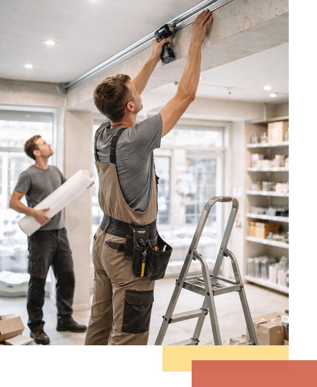 Монтаж натяжных потолков в магазине в Тольятти