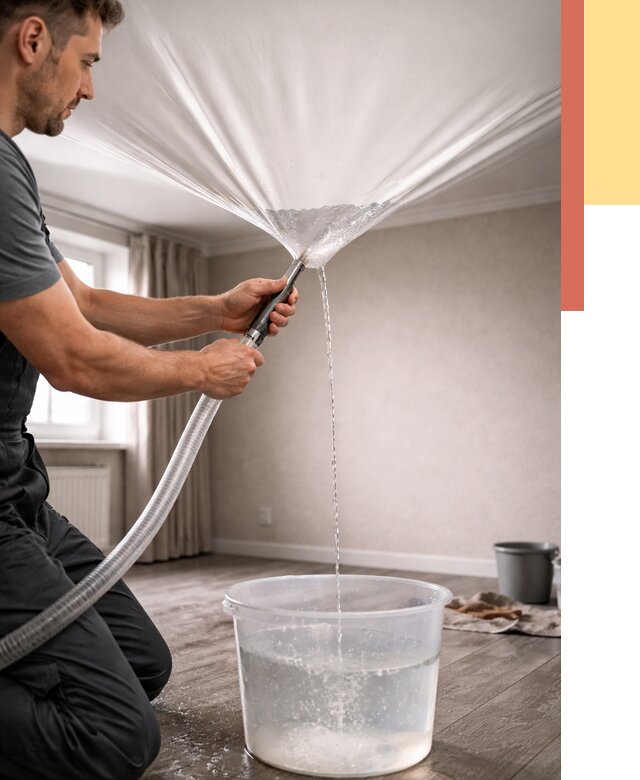 Слив воды с натяжного потолка в Тольятти от 2586 руб. быстро и недорого | ОТДЕЛОЧНИК-Тля