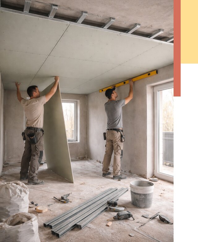 Одноуровневый потолок из гипсокартона в Тольятти от 776 руб. — монтаж под ключ | ОТДЕЛОЧНИК-Тля